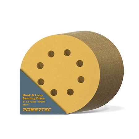 Powertec Gold A/O Hook and Loop Sanding Disc, 5 in. x 8 Holes, 60 Grit, 100PK 44006G-50-P2